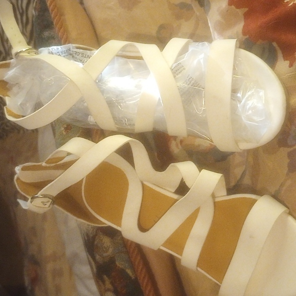 10  White Strapped 3" Heel Sandal